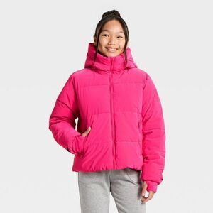 Girls' Puffer Jacket - All In Motion Dark Pink M